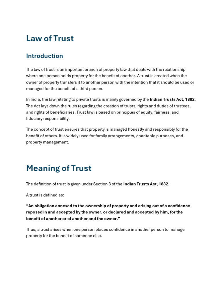 Law of Trust | PDF | English Trust Law | Fiduciary