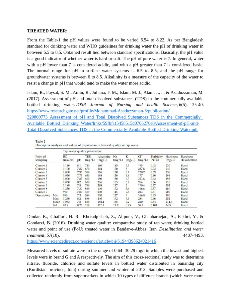 Common Parameter Vallues RRL | PDF | Water | Drinking Water