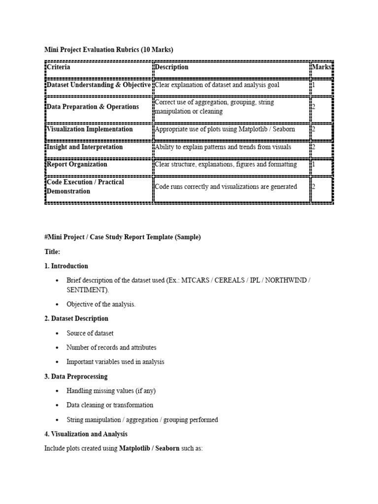 Mini Project Case Study Evaluation Rubrics | PDF