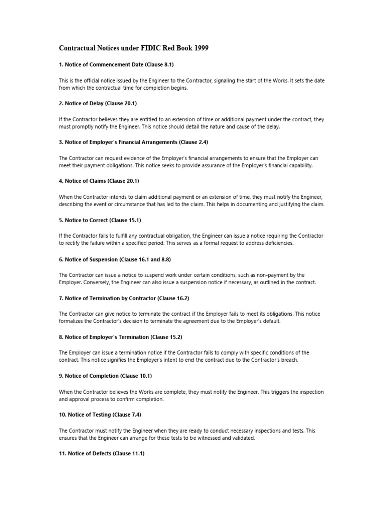 2.2 Fidic Red Book Notices (All) | PDF | Employment | Subcontractor