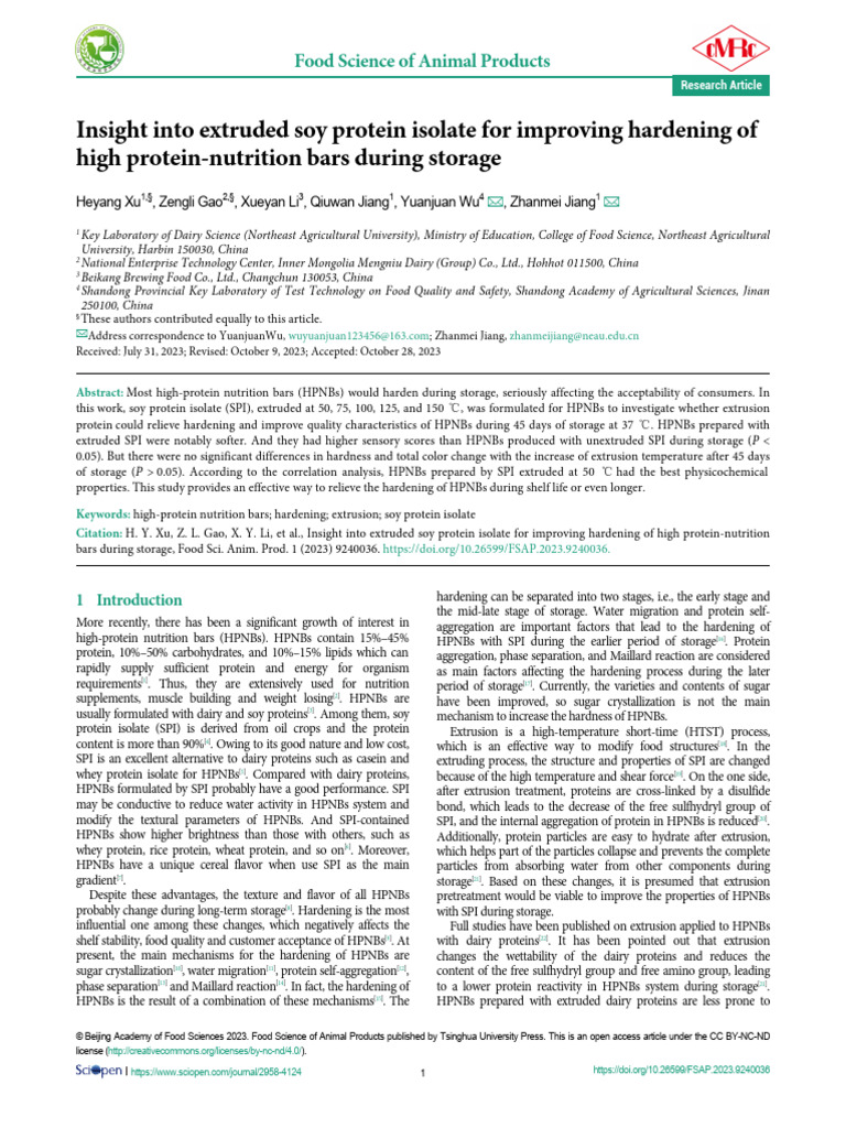 Insight Into Extruded Soy Protein Isolate For Improving Hardening of ...