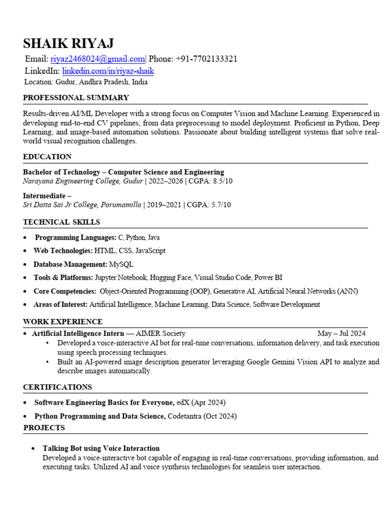 Riyaj Resume | PDF | Artificial Intelligence | Intelligence (AI ...