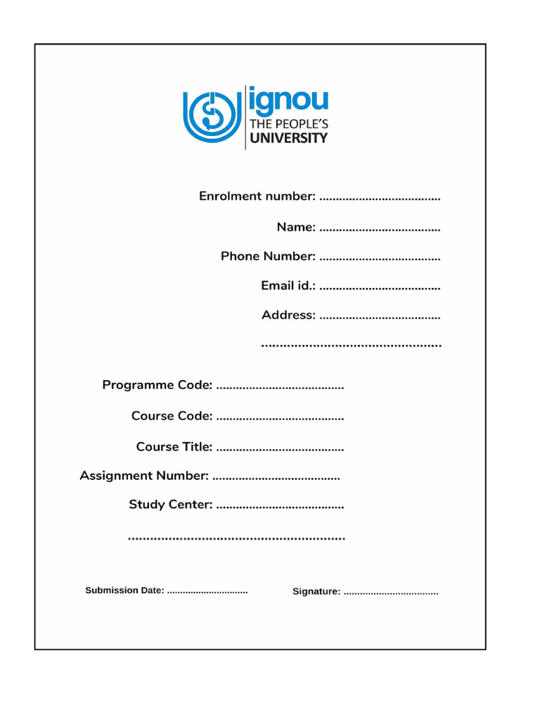 Ignou Assignment Front Page A4 Size PDF | PDF