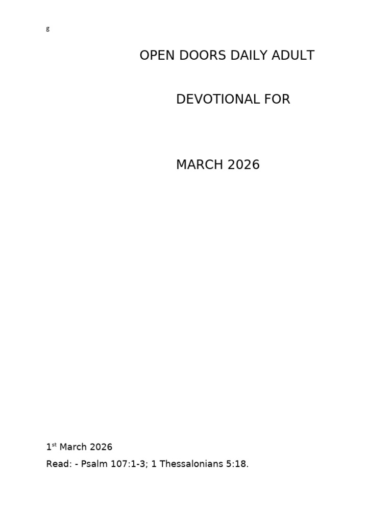 Open Doors Daily Adult Devotional For March 2026 | PDF | God The Father ...