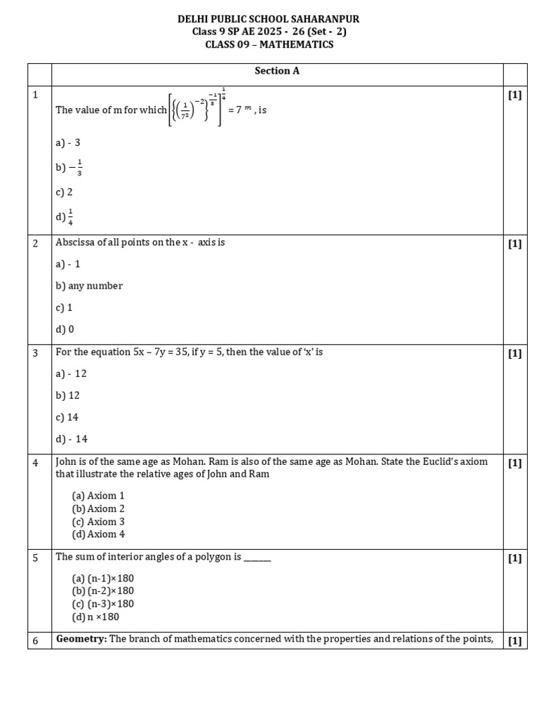 Class 9 SP AE 2025-26 SET 2-2 | PDF | Line (Geometry) | Triangle