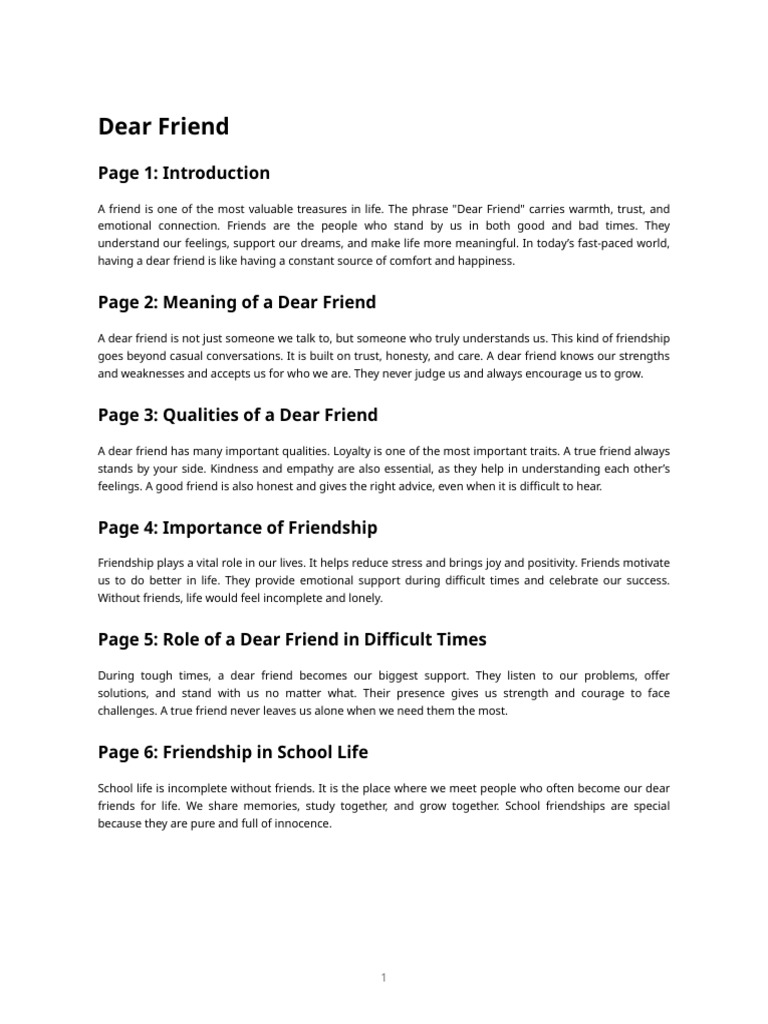 Dear Friend Essay Document | PDF | Friendship | Behavioural Sciences