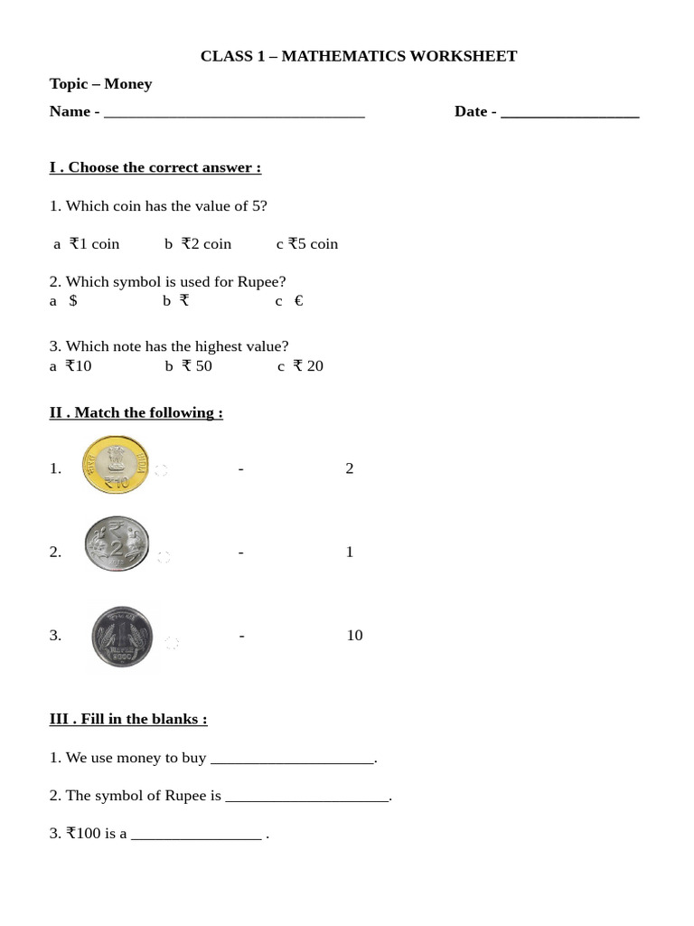Money Worksheet | PDF