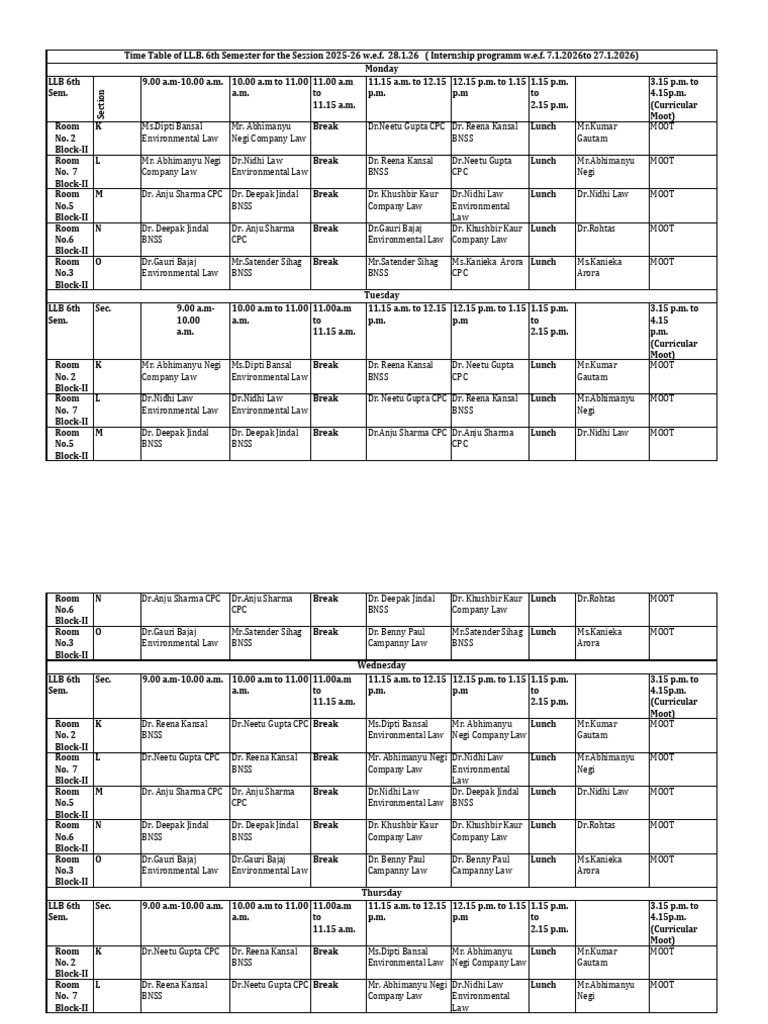 Timetable | PDF