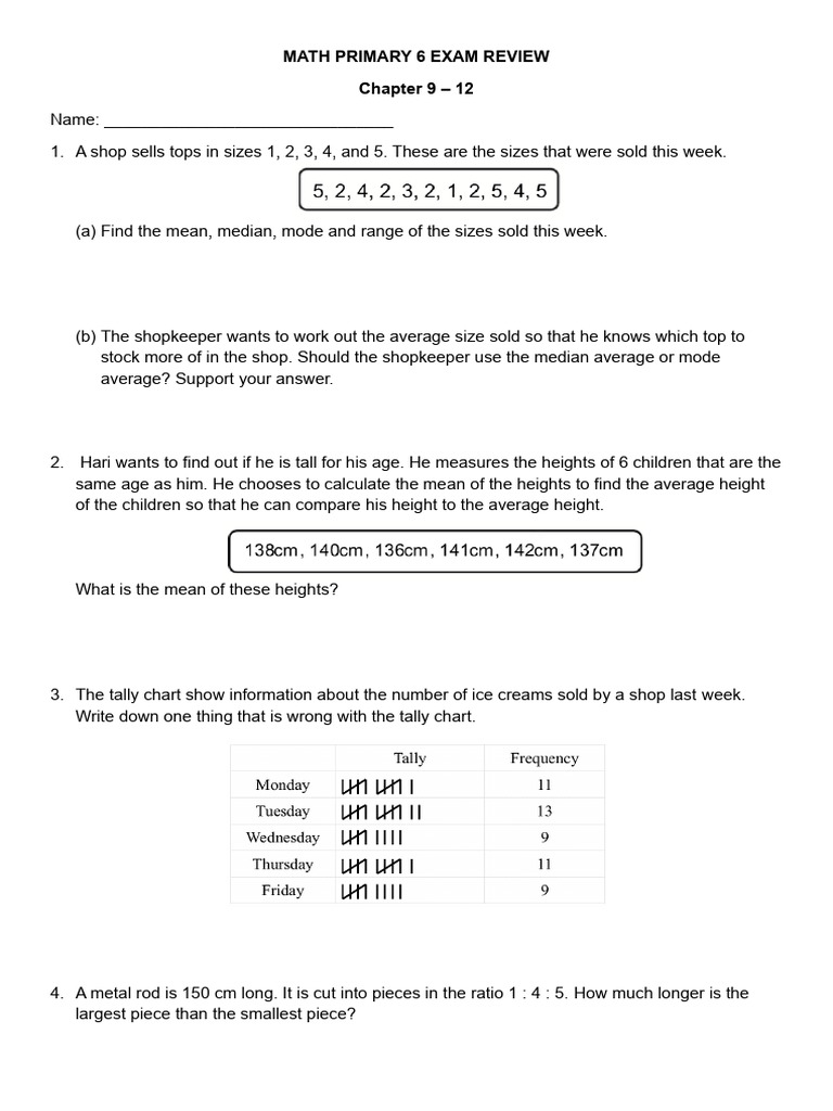 Math P6 Review | PDF | Average