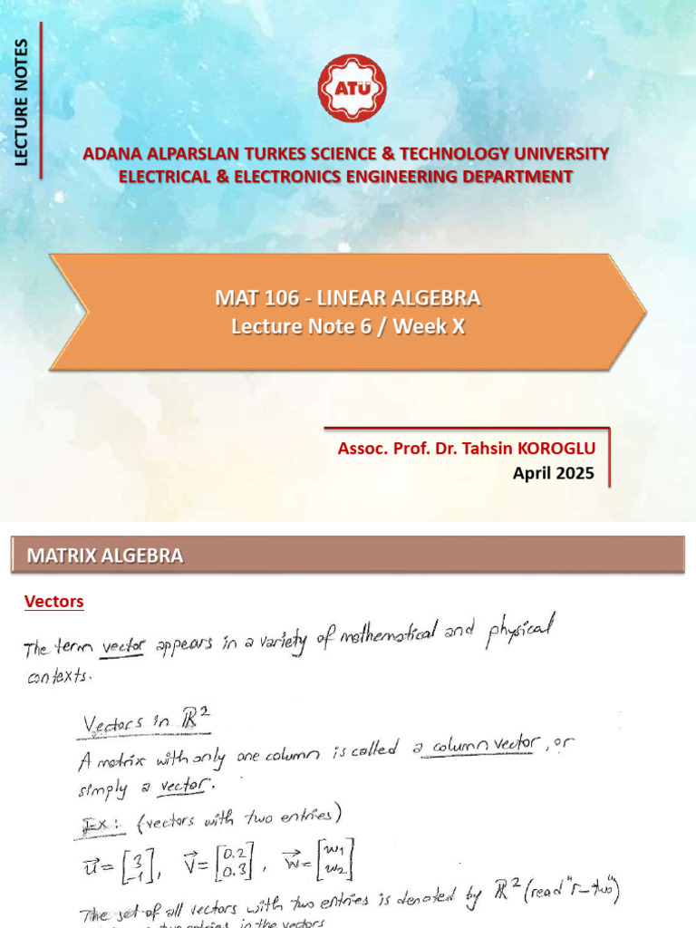 Lecture Note 6 | PDF | Algebra | Matrix (Mathematics)