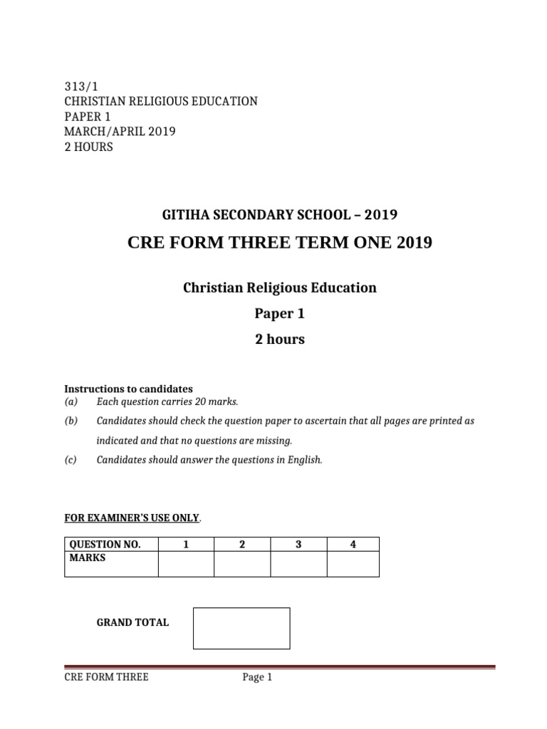 Cre Form Three Pp1 | PDF | Isaac | Bible