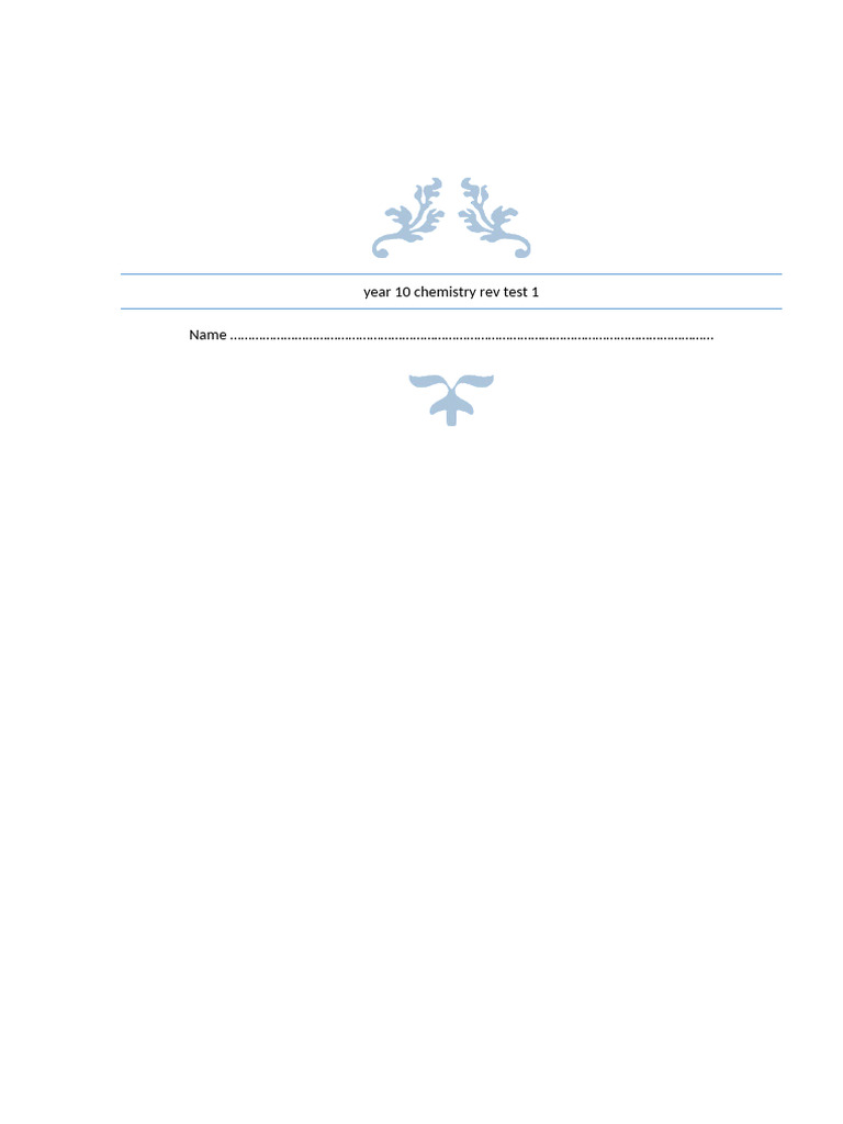 Year 10 Chemistry Rev Test 1 | PDF