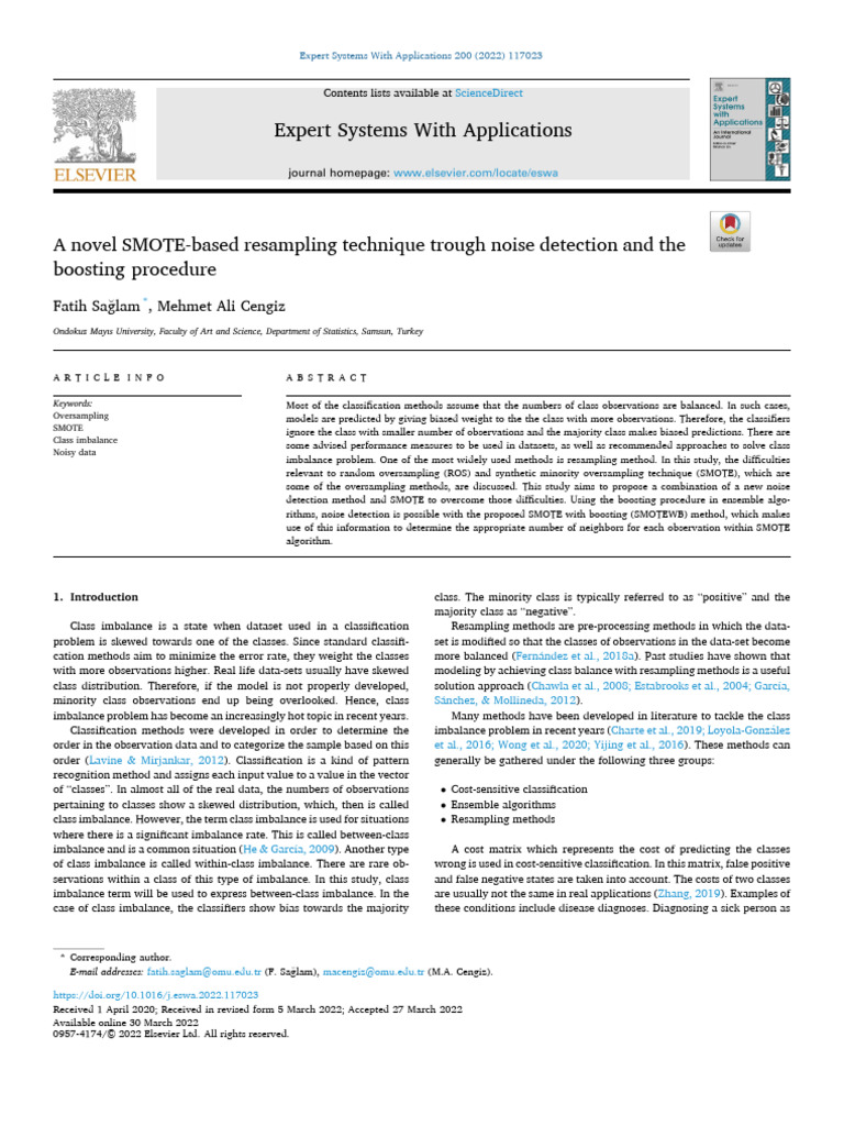 A Novel SMOTE-based Resampling Technique Trough Noise Detection and The ...