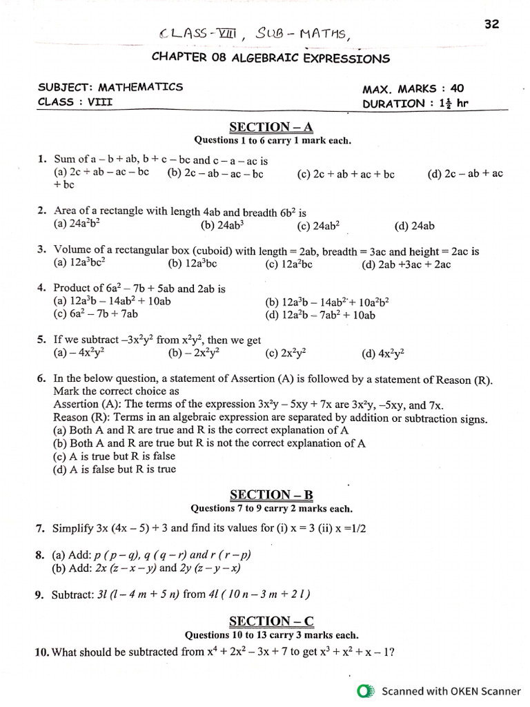 Viii Math Ch-8 Worksheet-2 | PDF