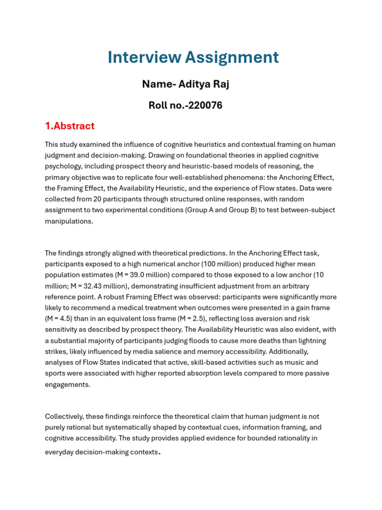 Interview Assignment Latestt | PDF | Flow (Psychology) | Risk