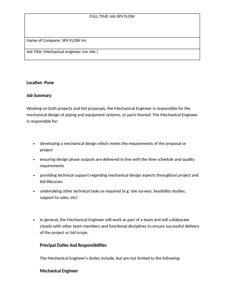 Full Time Job SPX Flow | PDF | Mechanical Engineering | Engineering
