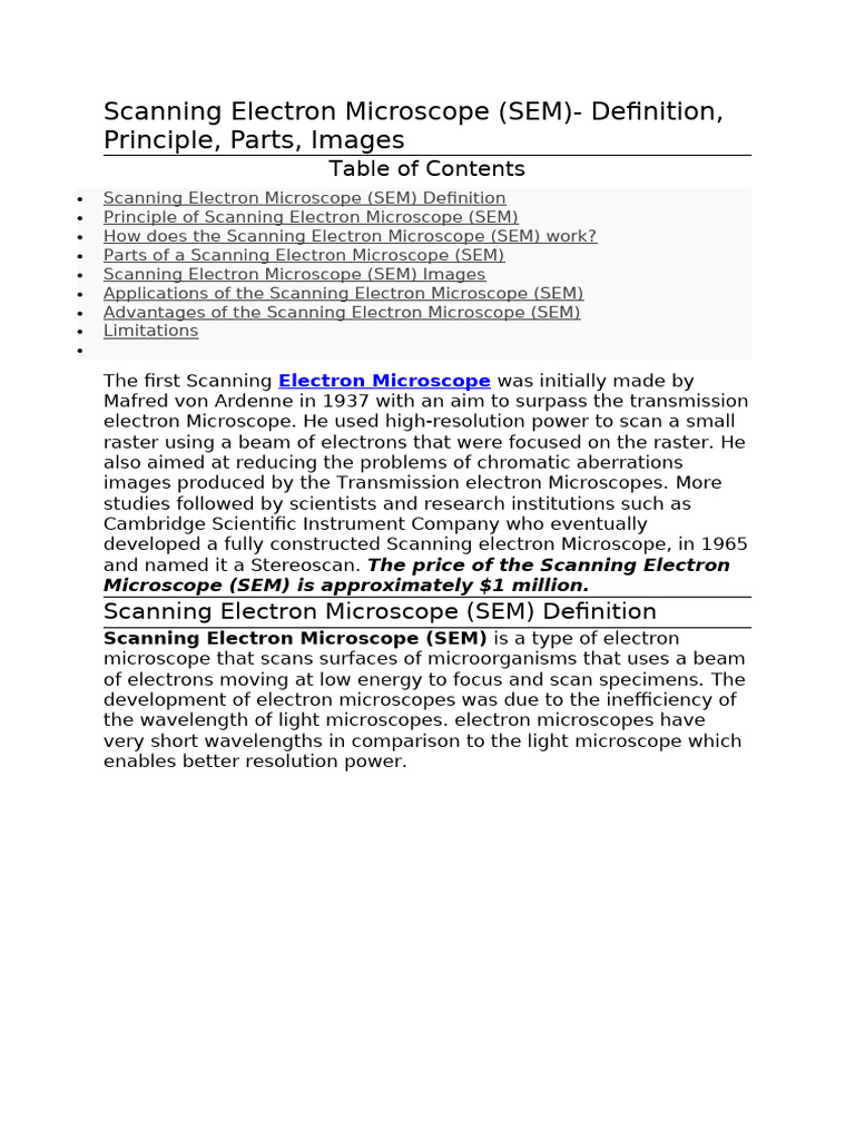 Unit 1 Scanning Electron Micros | PDF | Scanning Electron Microscope ...