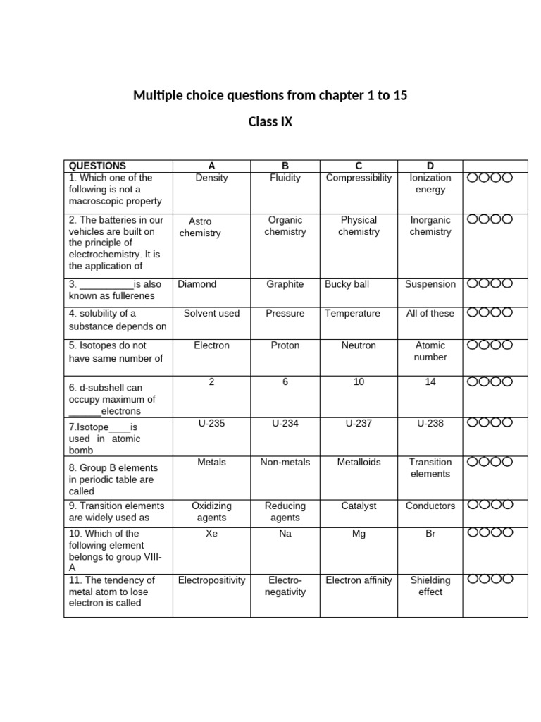 Multiple Choice Questions From Chapter 1 To 15 | PDF | Chemical ...