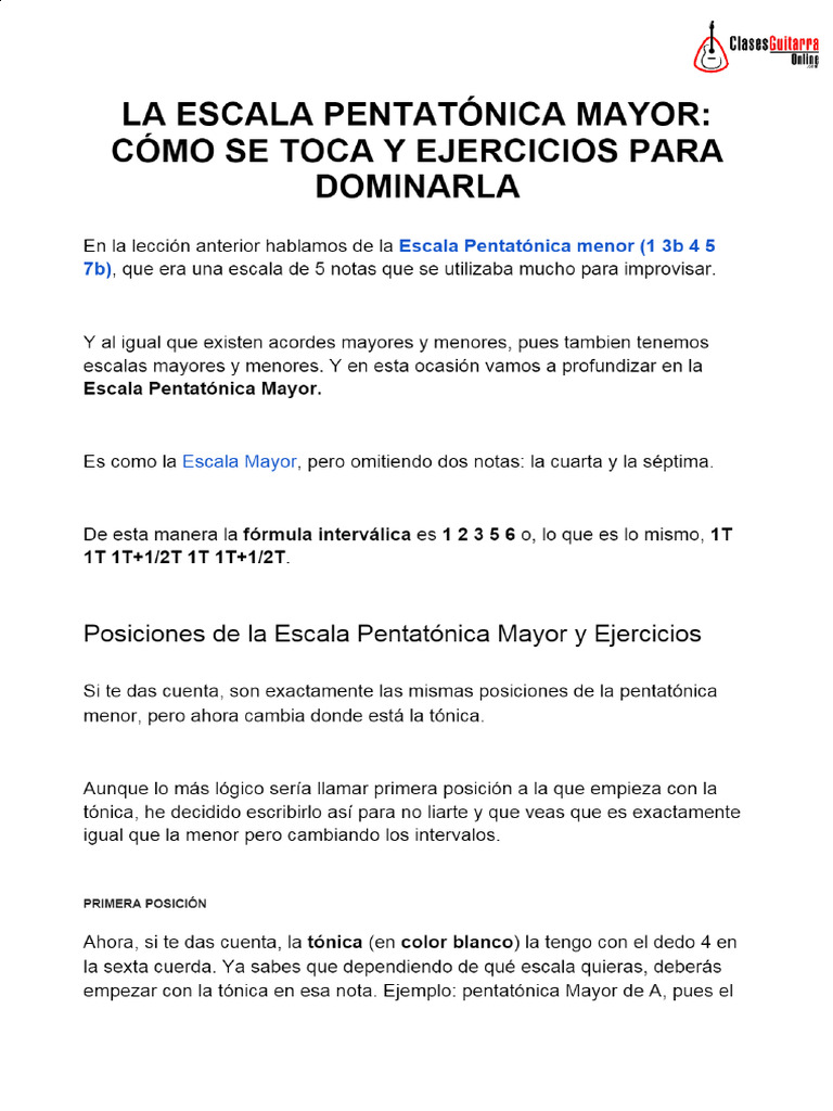 15 - La Escala Pentatónica Mayor - Posiciones y Ejercicios - Guitarra ...