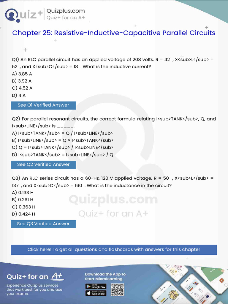 An RLC Parallel Circuit Has An Applied Voltage of 208 Volts R 42 ...