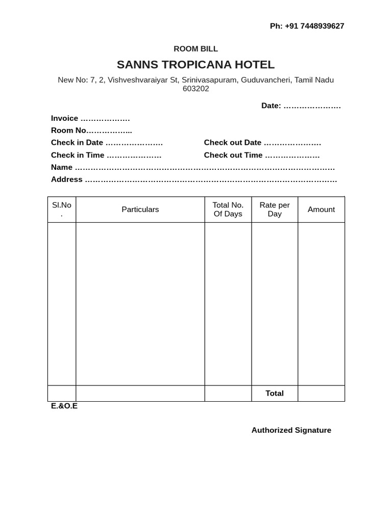 Room Bill | PDF