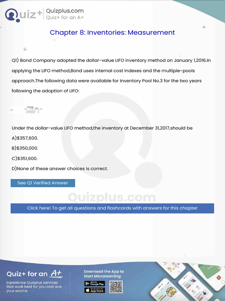 Bond Company Adopted The Dollarvalue Lifo Inventory Method On January ...