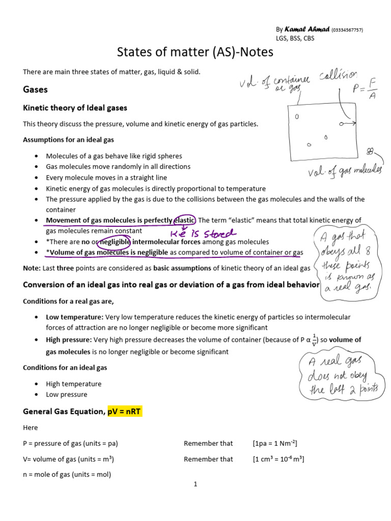 States of Matter As Notes | PDF | Gases | Carbon
