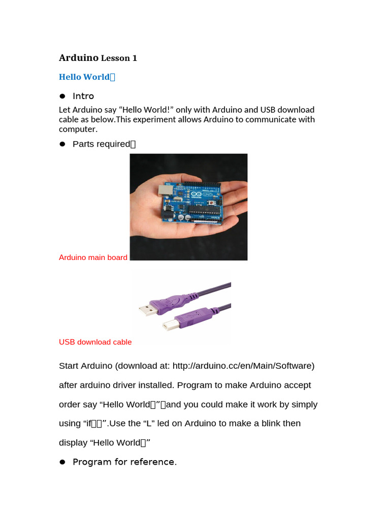 Arduino Lesson 1-Hello World | PDF