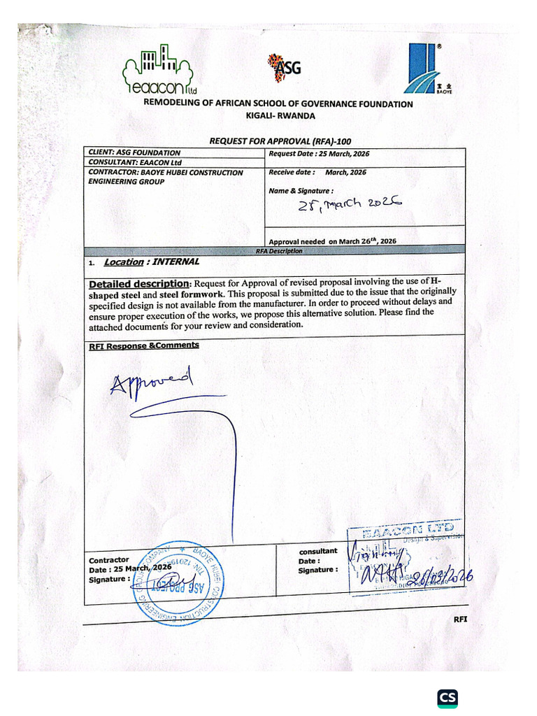 260325-ASG-EAA-BAO-RFA-100 Request For Approval of Revised Proposal ...