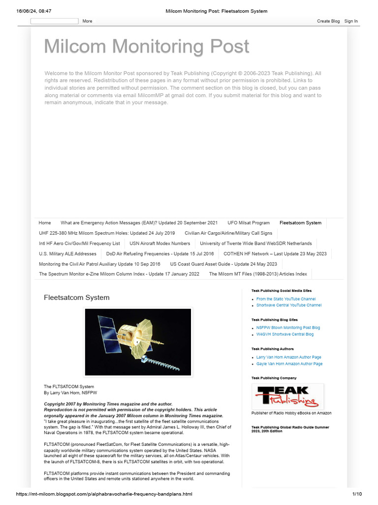 Milcom Monitoring Post - Fleetsatcom System | PDF | Satellite ...