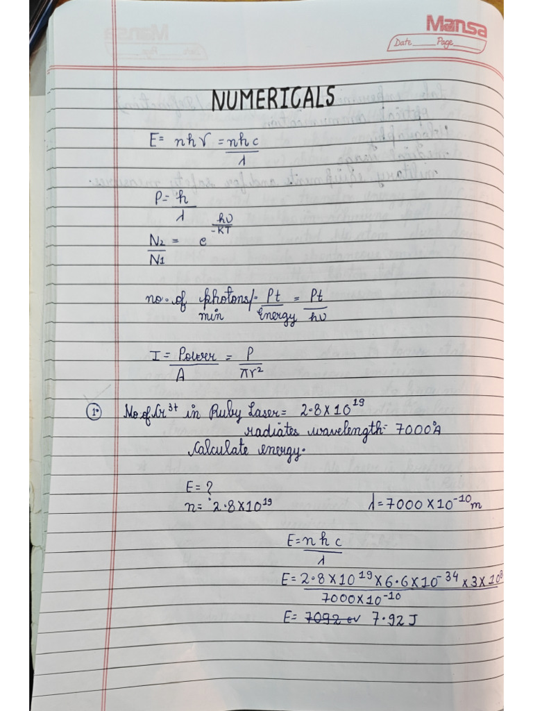 Laser Numericals | PDF