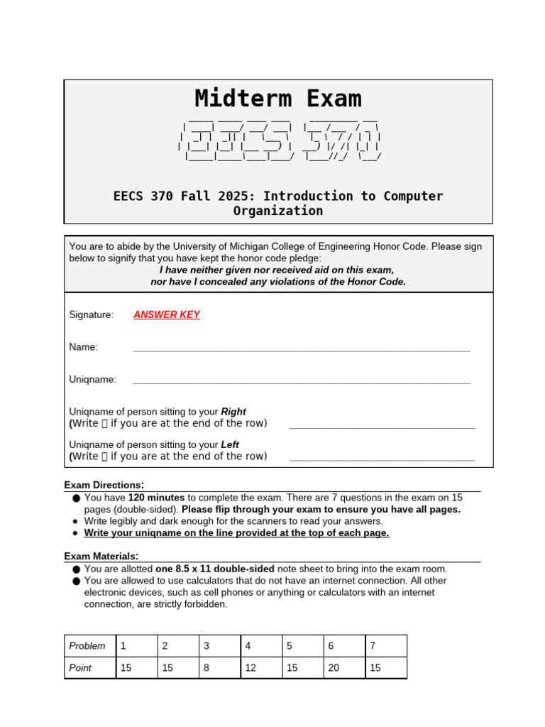 Midterm F25 - Answer Key | PDF | Integer (Computer Science) | Computer ...