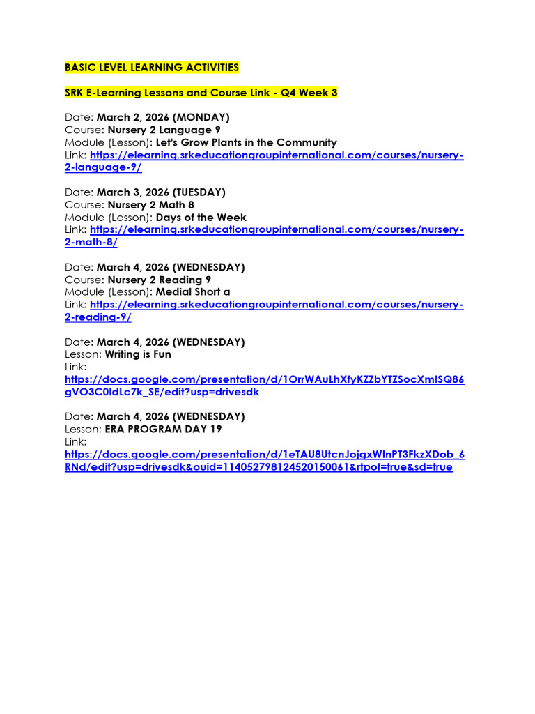 BL - Structured Learning Activities & Guidelines | PDF