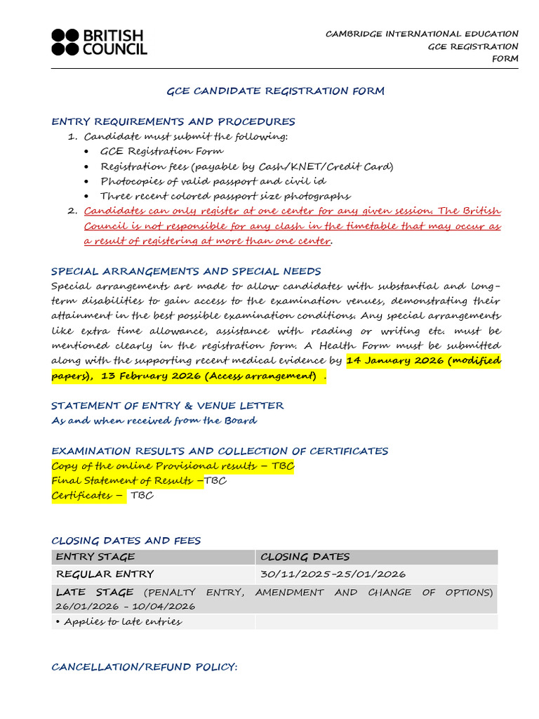 GCE REG FORM MJ2026... - .Docx-Icsk Student | PDF