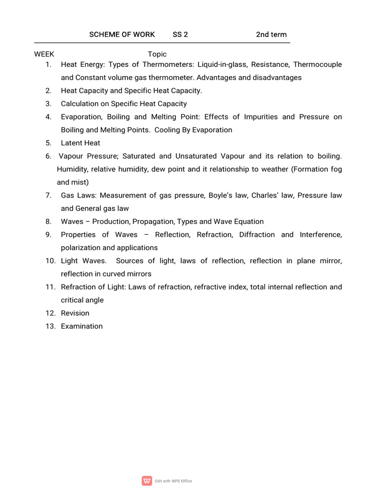 Phy SS 2 2ND Term Lesson Plan | PDF