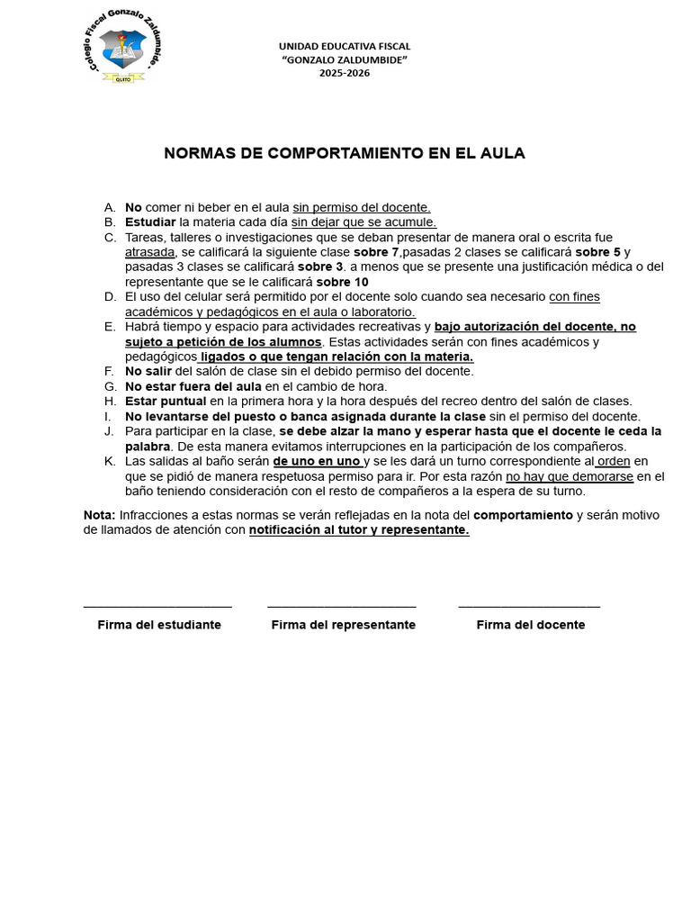 GZ Normas de Comportamiento en El Aula | PDF