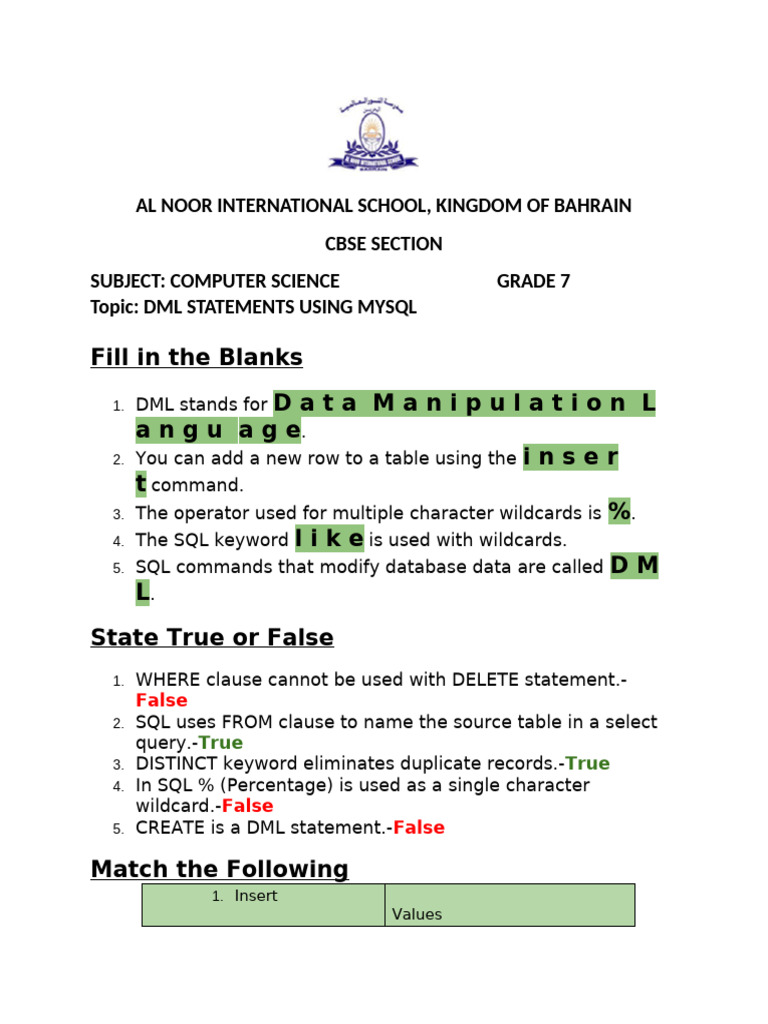 DML Statements | PDF | Sql | Data
