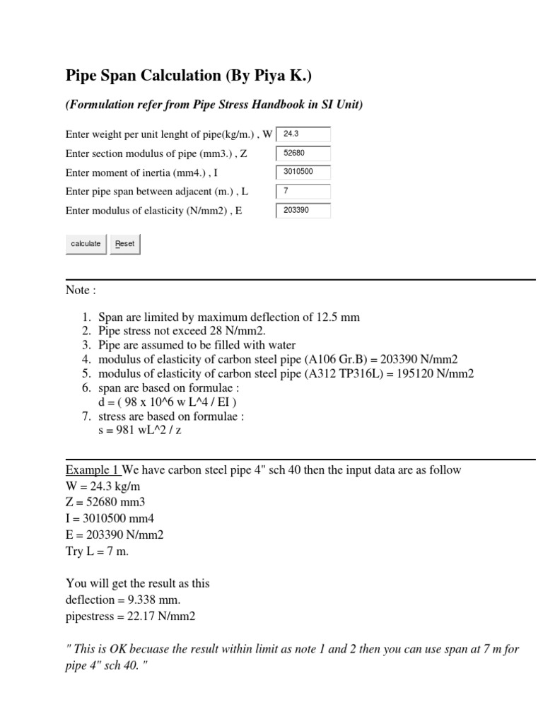 Pipe Span Calculation