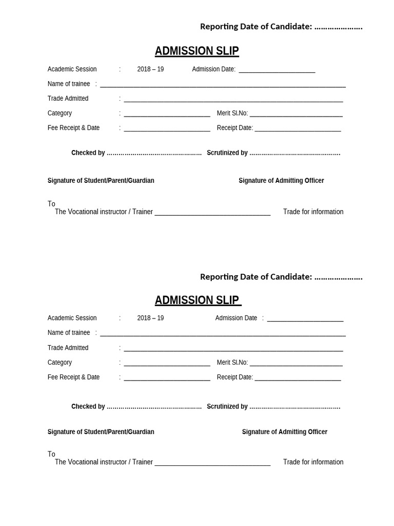 Admission Slip | PDF