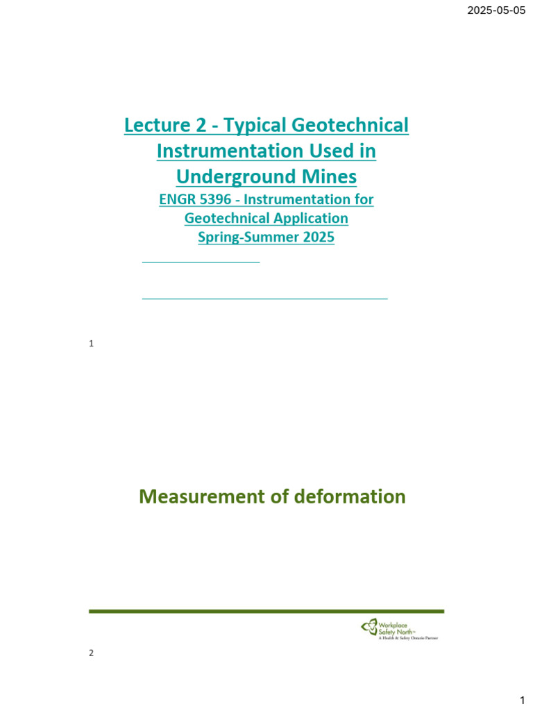 Lecture 2 - Typical Geotechnical Instrumentation Used in Underground ...