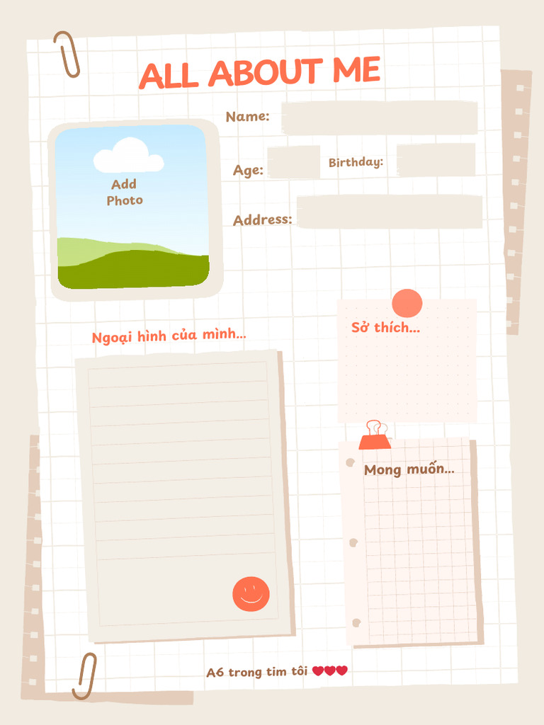 All About Me Worksheet Orange and Cream Basic Style | PDF