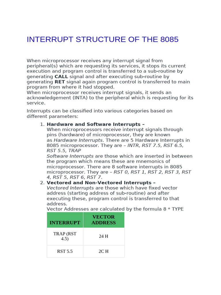 Interrupt Structure of The 8085 | PDF | Electrical Engineering ...