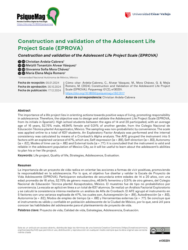 Construccion y Validacion de La Escala de Proyecto | PDF | Factor ...
