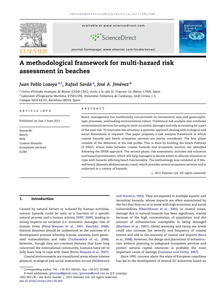 A Methodological Framework For Multi-Hazard Risk Assessment of Beaches ...