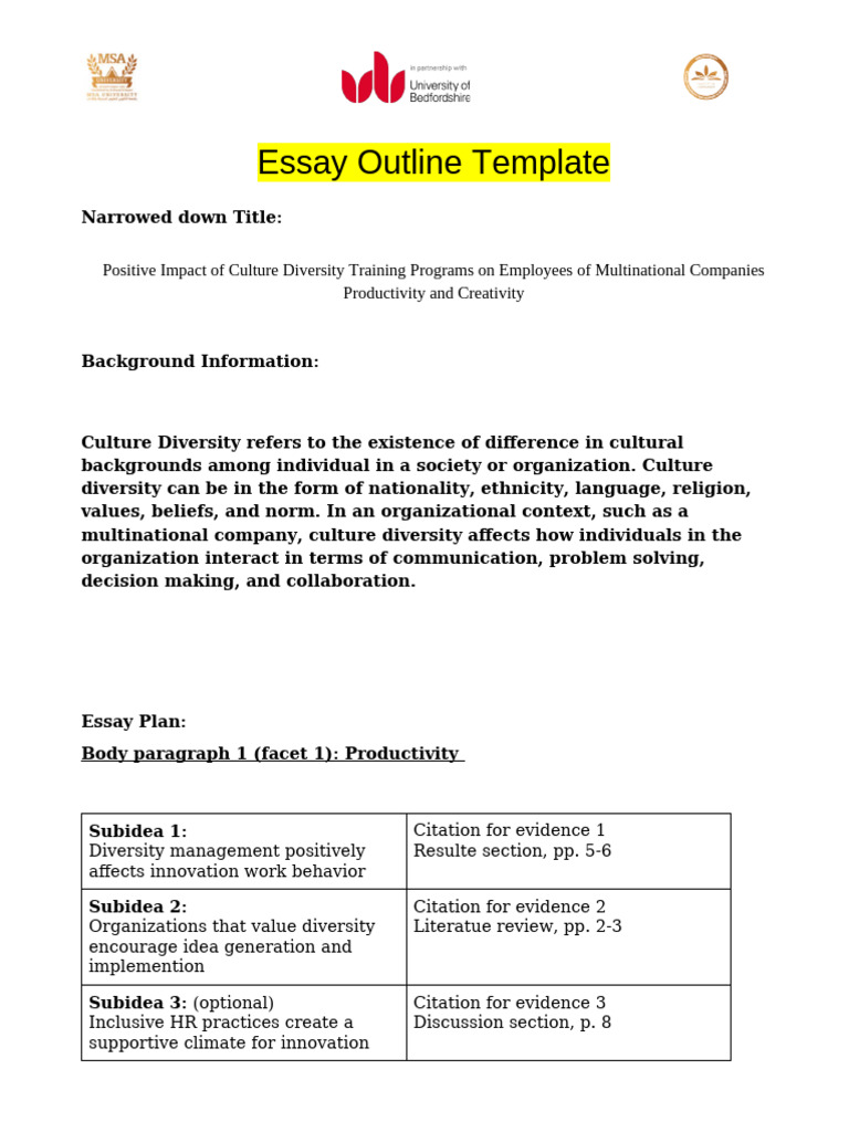 Main Argument Annotated Sources - Essay Outline Template Sara | PDF