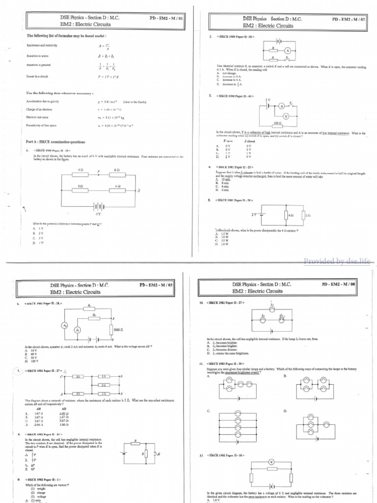 CW Sham EM2 (Electric Circuits) PPQ | PDF