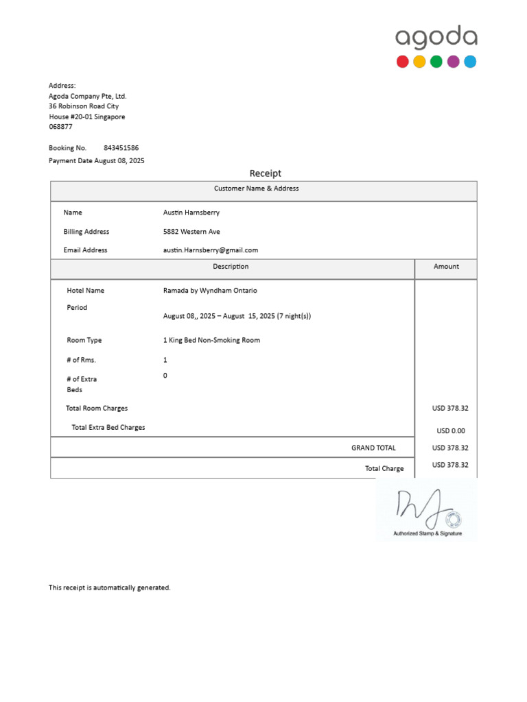 Ramada Receipt 08:2025 | PDF