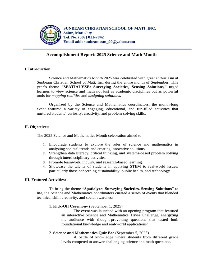 Sci Math Accomplishment Report | PDF | Science | Mathematics