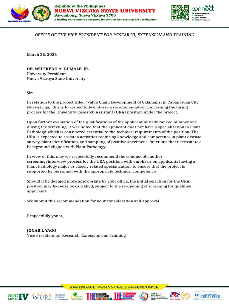 Letter Re - VCD Hiring | PDF