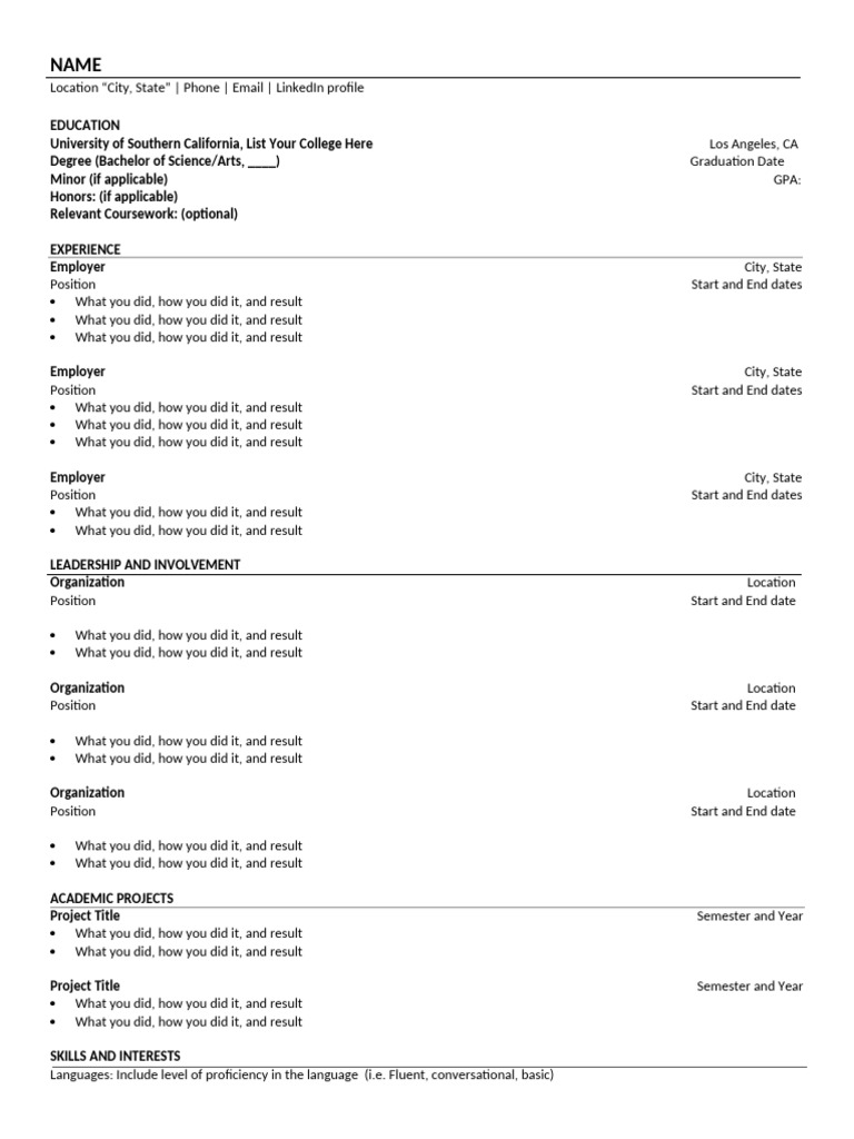USC Resume Template 2 | PDF